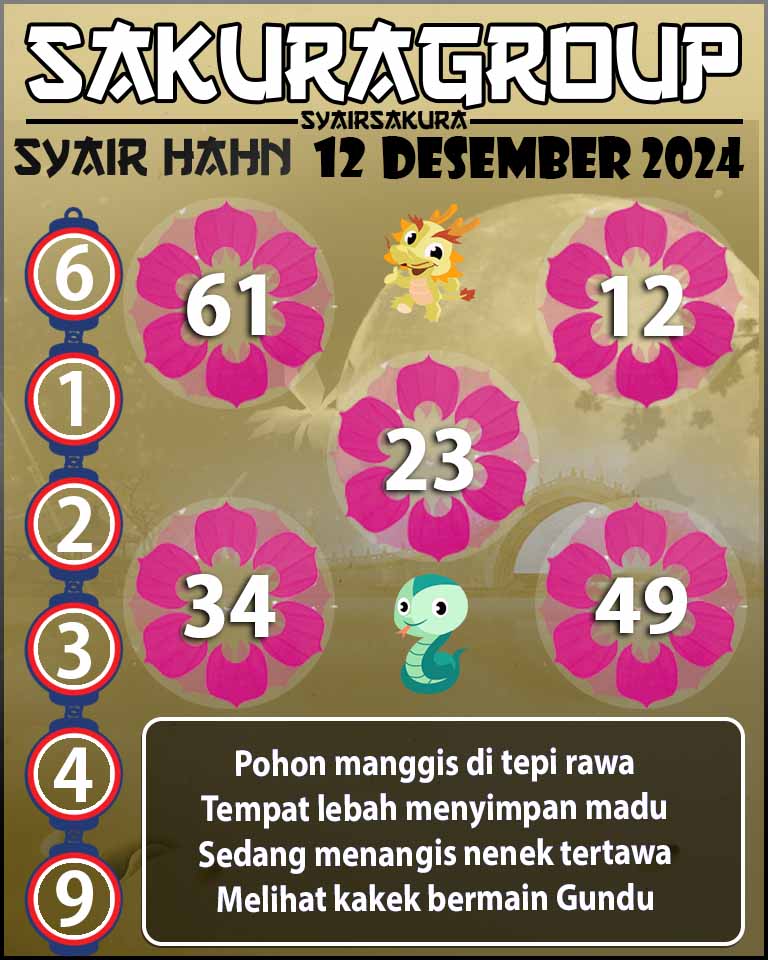 PREDIKSI SYAIR TOGEL HAHN 12 DESEMBER 2024